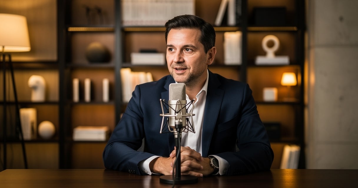 Dirigeant en train d enregistrer un podcast dans un studio professionnel