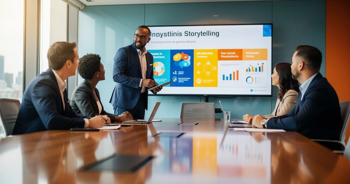 Équipe marketing B2B réunie autour d'une présentation narrative sur écran