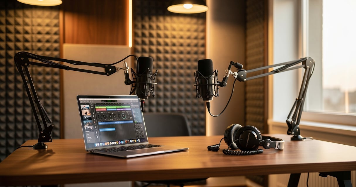Studio de podcast professionnel avec microphones et équipement d enregistrement